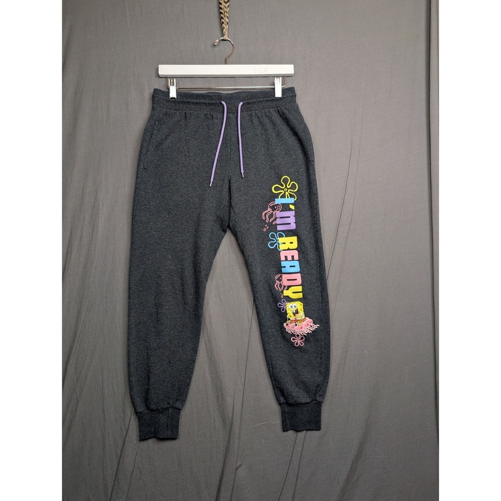 Spongebob Squarepants Sweat Pants‎ Women's M "I'm Ready" Gray Joggers
